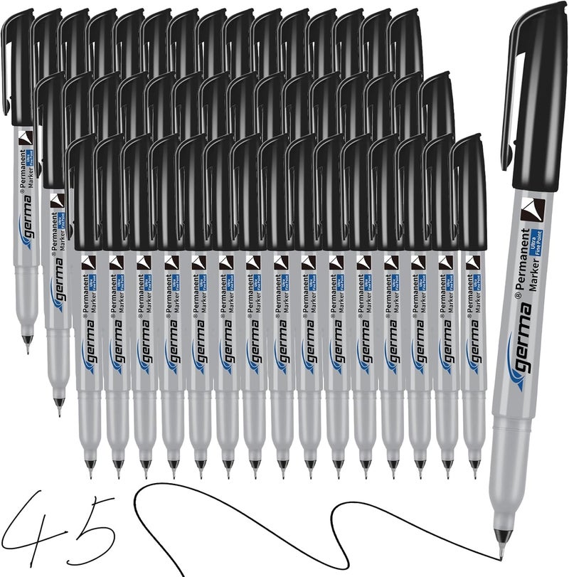 Cgerma Ultra Fine Point Permanent Markers Black, 45 Pack Ultra Fine Tip Markers, Waterproof, Quickly Dry, No bleed, Works on Plastic, Wood,Stone, Metal and Glass for School Office Home - Image 1